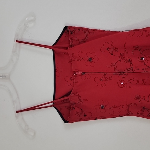 Stepping Out Red w/Black Embroidery & Sequins Party A-Line Dress S - Picture 8 of 11